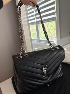 YSL Black Medium Bag with Silver Logo